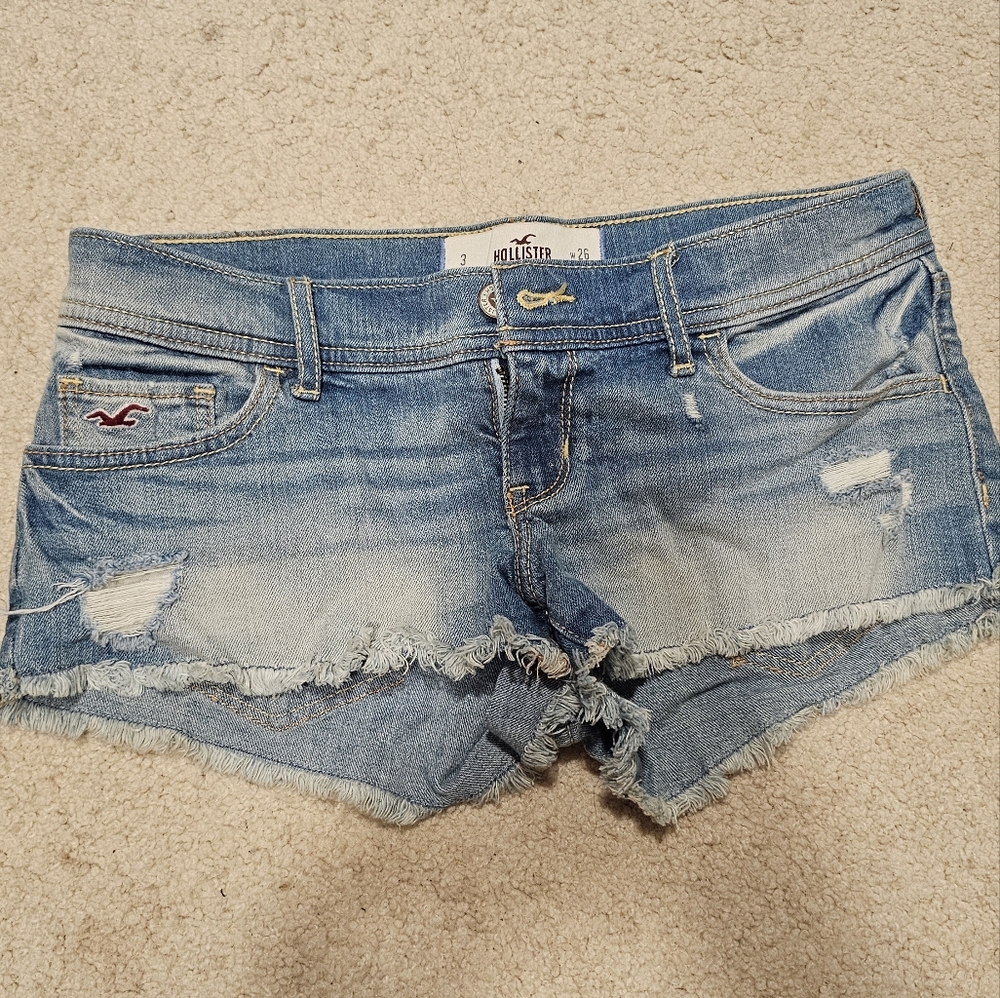 Hollister Blue Jean Shorts Distressed Frayed Hem
